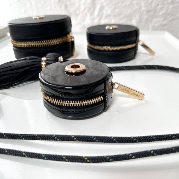 RICHARD MILLE Leather Travel Watch Case Jewelry Watch Roll Black Gold Strap Cord - Picture 8 of 16